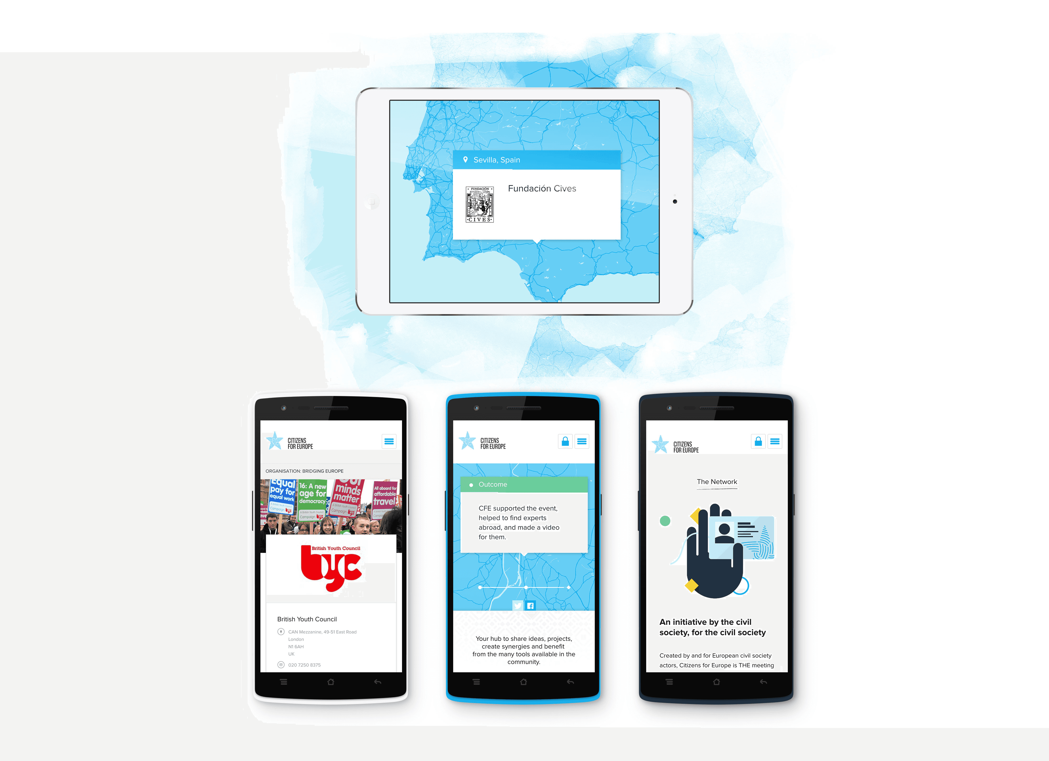 Citizens for Europe Website as seen on a tablet and three mobile phones